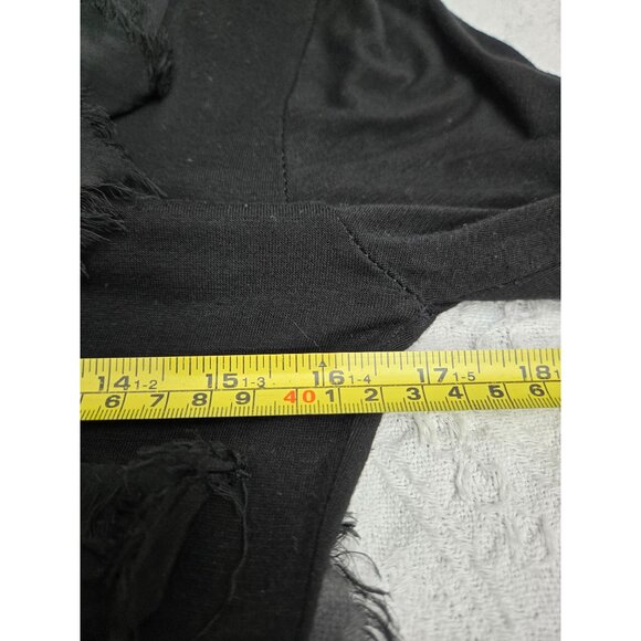 Black Long-Sleeve Fringe 100% Silk Layered Detail Dress W Roll Tab Sleeves Made - Picture 8 of 9